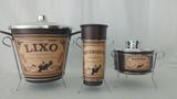 Kit Para Pia 3 Peças Vintage Com Suporte de Inox Estampa Fazenda - Marrom - Vintage ville