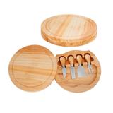 Kit Para Queijo em Bambu e Aço Inox com 4 Peças e Suporte - Uny home