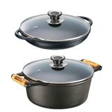 Kit Parmegiana E Caçarola Ferro Fundido Tampas Vidro - Panela mineira
