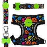 Kit Peitoral Mesh + Guia + Coleira Cães Pet Dog Caveira - Meuauau