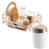 Kit Pia Cozinha Rosé Gold Lixeira Basculante 5L e Escorredor Pratos e Copos - Future