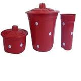 Kit Pia Lixeira Porta Detergente Porta Sabão Vermelho Cl Poá - Capricho