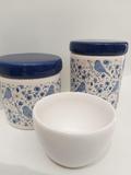 Kit Porcelana Passarinho Azul Com Tampa Azul