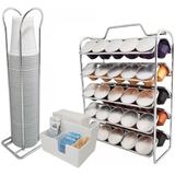 Kit Porta Copos 200ml Porta Sachês Porta Cápsulas Nespresso Cromado com Branco - Brinox