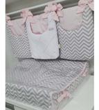 Kit Porta Fraldas Varão Chevron Cinza Rosa 3 Peças - Bebê enxovais