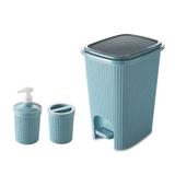 Kit Porta Sabonete Liquido Alcool e Algodão e Lixeira Azul - Plasutil