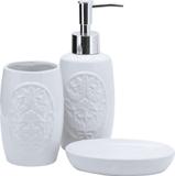 Kit Porta Sabonete Líquido Porcelana Barroco Branco 3 Peças - Yangzi