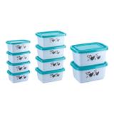 Kit Pote C/ 10 Peças Retangular Decorado Prime - Erca plast