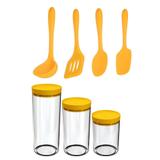 Kit Potes e Talheres Silicone Porta Mantimentos Amarelo 7pcs - Uz