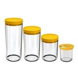 Kit Potes Porta Mantimentos Farinheiro Tampa Amarelo 4 peças - Uz