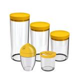 Kit Potes Porta Mantimentos Farinheiro Tampa Amarelo 5 peças - Uz
