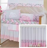Kit Protetor Berço Trança Com Saia E Cortina Menina Rosa Bebe - Doce lar enxovais
