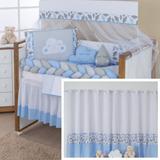 Kit Protetor Berço Trança Com Saia E Cortina Menino Azul Bebe - Doce lar enxovais