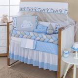 Kit Protetor Berço Trança Com Saia E Cortina Menino Azul Bebe. - Ibimais enxovais
