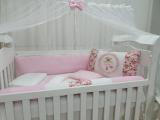 Kit Protetor Berço Ursa Bailarina Rosa Com Trocador 09 Peças - Bruna baby enxovais