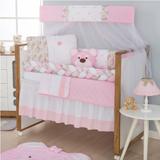Kit Protetor De Berço Trança Ursa Menina Com Saia Rosa - Ibimais enxovais