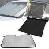 Kit Protetor Solar Automotivo Para-brisa Prata + Para Sol Retrátil Cortina Lateral Traseira Ventosa - Luxcar