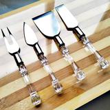 Kit Queijo Com 4 Peças Inox Com Cabo Acrílico Garfo Faca - Jcm
