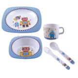 Kit Refeição Infantil 5 Peças Azul Robô Melamina - Yazi