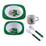 Kit Refeição Infantil 5 Peças Verde Dino Melamina - Yazi