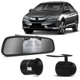 Kit Retrovisor Interno LCD 4.3 Polegadas 12V Câmera de Ré Colorida 2 em 1 Honda Civic City Fit CR-V - Prime