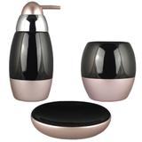 Kit Rose Gold Banheiro Lavabo Acessório Porcelana Preta Saboneteira Porta Sabonete Escova 3 Peças - R3p import