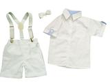 Kit roupa bebê branco batizado 4 peças : camisa/bermuda/suspensório/ gravata ( tamanho 6/9 meses) - Ranna Bebe
