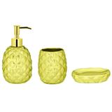 Kit Saboneteira Cerâmica Conjunto Banheiro Dourado 3 Pçs - Mart