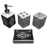 Kit Saboneteira Liquida Cerâmica Quadrada Tribal 4 Peças - Susan