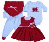 Kit Saída de Maternidade Recém-nascido Menina 5 Peças Cor Vermelho Poá - Whobaby