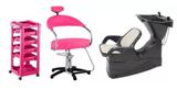 Kit Salão Cabeleireiro Vitor: Cadeira, Lavatório, Carrinho - ROSA - Dompel