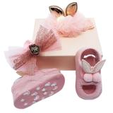 Kit Sapatinho Bebe Rn Presente Cha De Bebe Menina Com Faixa De Cabelo Lacinho Bege - Hamy