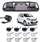 Kit sensor de estacionamento camera de ré retrovisor Nissan March prata - H-tech