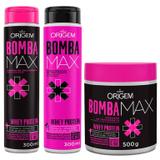 Kit Shampoo, Máscara 500g Linha Crescimento Bomba Max Com 3 Itens Origem Whey Protein - Nazca