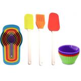 Kit Silicone Culinária 10 Peças Medidores, Espátulas, Pincel e Forminhas Cupcake - Yazi e ke home