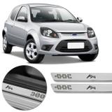 Kit Soleira Aço Inox Curvada Ford Ka 1997 a 2013 Escovado Grafia Marrom 2 Peças Excelente Fixação - Marçon