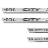 Kit Soleira Aço Inox Curvada Honda City 2009 A 2018 Escovado Grafia Marrom 4 Peças - Marçon