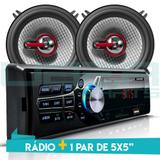 Kit Som Auto Radio Bluetooth Mp3 Usb + 2 Falantes 5 Pol 110W RMS - First option