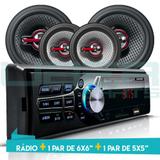 Kit Som Auto Radio Bluetooth Mp3 Usb + 2 Falantes 5 Pol + 2 Falantes 6POL - First option