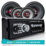 Kit Som Auto Radio Bluetooth Mp3 Usb + 2 Falantes 5 Pol + 2 Falantes 6POL - Uberparts