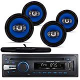 Kit Som Automotivo Radio Mp3 Usb + 4 Falante 6 + Antena - Import agf