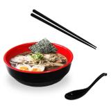 Kit Sopa Japonesa com Tigela 850 Ml + Colher Melamina + Par de Hashi Preto Fuxing
