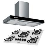 Kit Suggar Coifa Granada Ilha Touch + Cooktop à Gás 5 Queimadores - .TP0791IX + FG5305BR