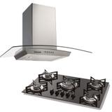 Kit Suggar Cooktop a Gás 5 Queimadores + Coifa Esmeralda Inox e Vidro - FG5305VP + .TP0391IX