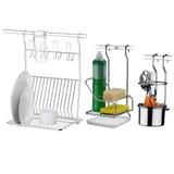 Kit Suporte Detergente Escorredor e Esponja Para barra Cozinha - Future
