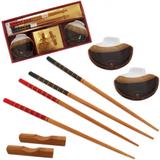Kit Sushi 6 Pecas com 2 Porta Molho + 2 Pares de Hashi com Descanso wincy