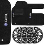 Kit Tapetes Carpete Gol G5 09 a 12 Preto Grafia + Jogo de Calotas Aro 14 Grafite e Prata - Prime