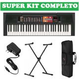 Kit Teclado Musical Arranjador PSR F51 Yamaha com Fonte BiVolt + Suporte teclado X + Bolsa protetora