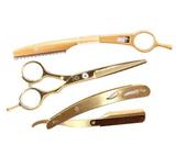 Kit Tesoura Profissional Fio LASER + Navalha + Navalhete Desfiadeira - Ostrich