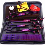 Kit Tesouras Banho E Tosa Pet Completo Semidentada+tubarão - Purple dragon
